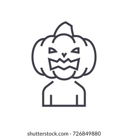 horror pumpkin  vector line icon, sign, illustration on background, editable strokes