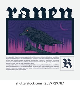 Horror Raven stand on Bone Concept Design Vector Illustration