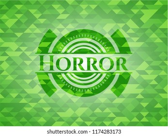 Horror realistic green emblem. Mosaic background