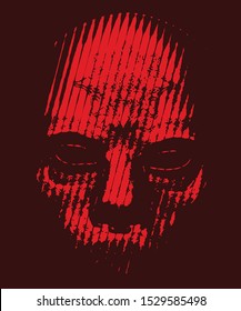 horror red evil skull halftone line vector for t shirt design poster