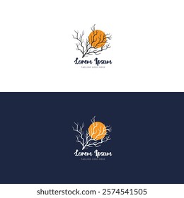 Horror Scary Dry Die Tree Branch with Sunset Twilight Logo Illustration Vector