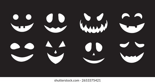 horror and scary faces halloween vector set. silhouette style illustration