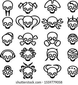 Horror Scary Hand Drawn Face Skull Vector Illustration Set Collection