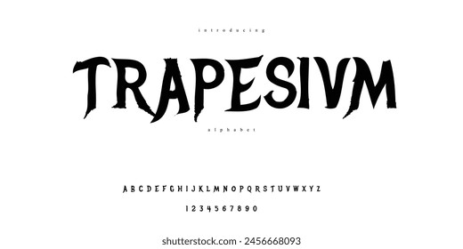 Horror scary movie alphabet font. Typography broken design for band or music halloween distract rustic uppercase typeface 