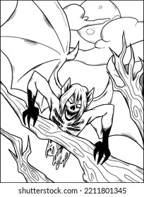 Horror scene coloring image perfect for Halloween