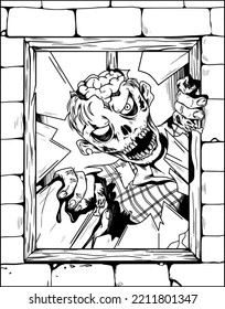 Horror scene coloring image perfect for Halloween