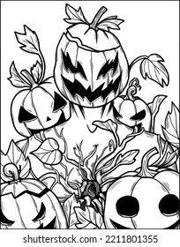Horror scene coloring image perfect for Halloween
