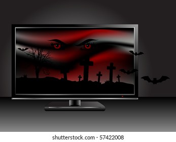 Horror scene on the television screen