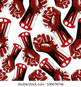 Horror seamless pattern with clenched fists, vector background.
