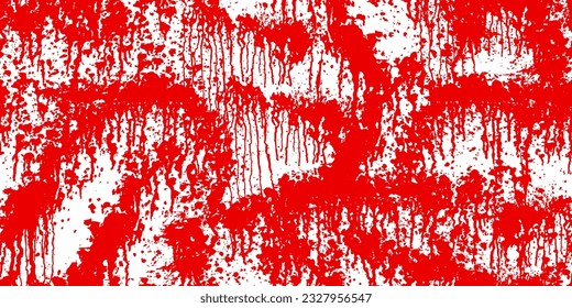 Horror seamless pattern with red blood stains. Scarlet paint, wine or sauce splashes on wall. Watercolor spatter texture. Abstract vector illustration. Runny liquid ink. Halloween grunge texture