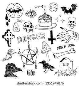 Horror Set Halloween Doodle Sketch Set Stock Vector (Royalty Free ...