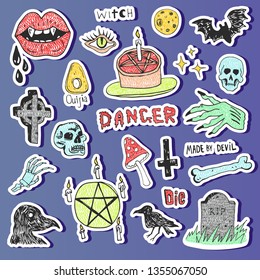 Horror set of Halloween doodle sticker sketch set