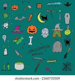 Horror set of Halloween doodle sticker sketch set