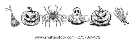 horror set of halloween doodle sticker sketch set hand 