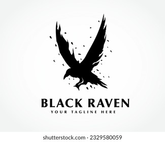 horror silhouette flying raven bird logo design template illustration inspiration