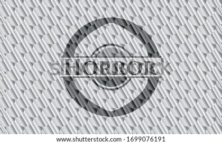 Horror silver shiny badge. Scales pattern. Vector Illustration. Detailed.