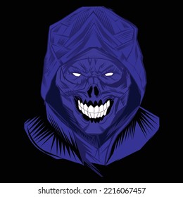 Horror Skeleton face with blue hood illustration vector with black background