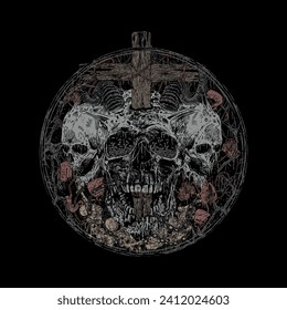 horror skull death metal illustration. T-shirt design, album covers and screen printing