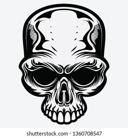 Horror Skull Grim Reaper Head Vector Illustration 