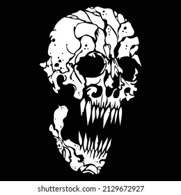 Horror skull head vector cartoon character illustration
