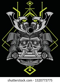 horror skull samurai robot with sacred geometry for stiker and t shirt design