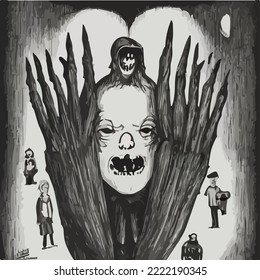 Horror Skull  Skeletion Ghost Horrible Scary Illustration Vector Cartoon Drawing
