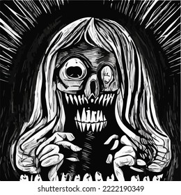 Horror Skull  Skeletion Ghost Horrible Scary Illustration Vector Cartoon Drawing
