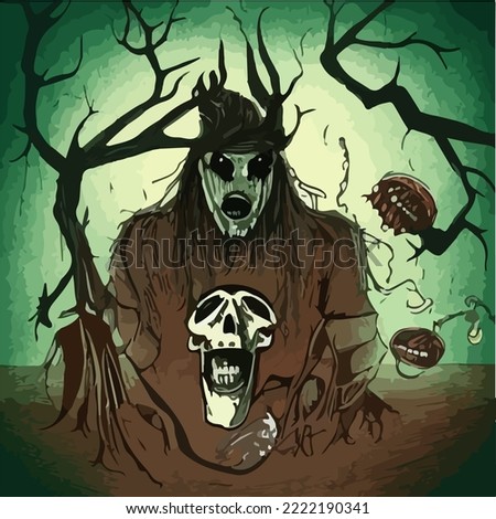 Horror Skull  Skeletion Ghost Horrible Scary Illustration Vector Cartoon Drawing
