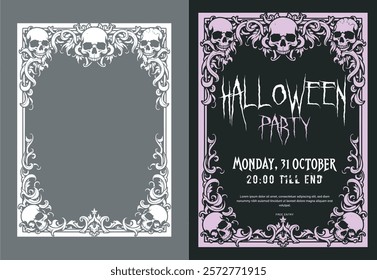 horror skull skeleton satanism frame , halloween poster, halloween invitation card, halloween party invitation