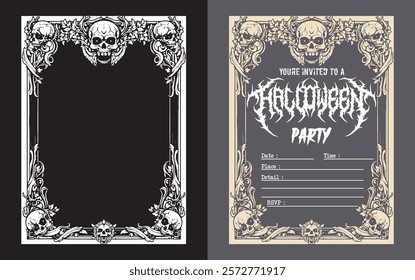 horror skull skeleton satanism frame , halloween poster, halloween invitation card, halloween party invitation