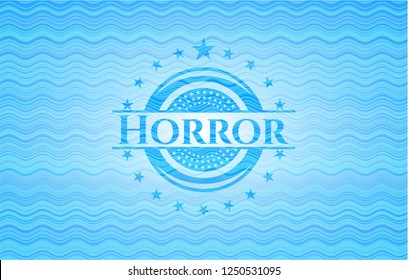 Horror sky blue water wave badge background.