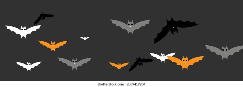 Horror Spooky Gothic Vampire Creepy Halloween Modern Design. Faces Chaos Black Orange Monster Bats Illustration. Cartoon Sky Grey Mysterious Funny Bats. Party Scary Fear Dracula White Backdrop.