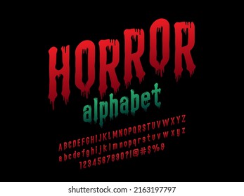 Horror Style Alphabet Design With Uppercase, Lowercase, Numbers And Symbols