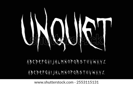 Horror style alphabet design with uppercase, lowercase, numbers and symbols