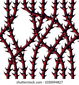Horror style horrible seamless pattern, vector background. Blackthorn branches with thorns stylish endless illustration. Hard Rock and Heavy metal subculture music textile fashion stylish design.