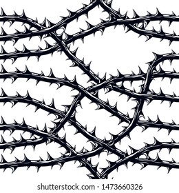 Horror style horrible seamless pattern, vector background. Blackthorn branches with thorns stylish endless illustration. Hard Rock and Heavy Metal subculture music textile fashion stylish design.