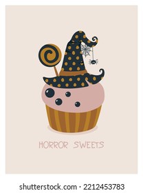 Horror sweets card. For the design of invitations, posters for Halloween. Vector illustration.