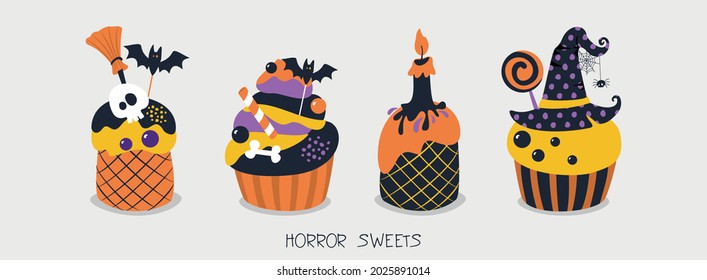 Horror sweets. For the design of invitations, posters for Halloween. Vector illustration.