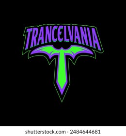 Horror themed logo concept called Trancelvania. Text with the initial letter T in the shape of a bat