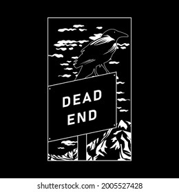 Horror Themed Raven T-Shirt And Poster Design Illustration