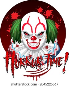 Horror Time badge with two creepy clowns illustration