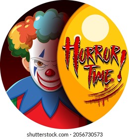 Horror Time badge with two creepy clowns illustration