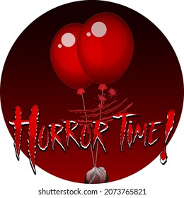 Logo de la época de terror con ilustración de globos rojos