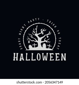 horror tree at the brave halloween logo vintage vector illustration template icon design