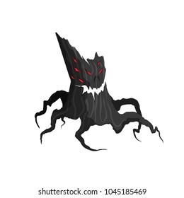Horror tree on a white background. Evil monster.Mystery character of helloween. Game asset. Magic sprite object. GUI elements. Vector illustration