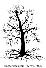 Horror tree roots without leaves vector design