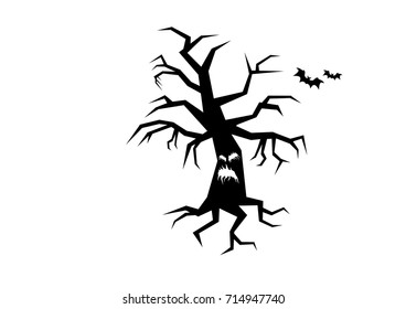 Horror tree silhouette vector. Silhouette of a tree on a white background. Evil tree icon