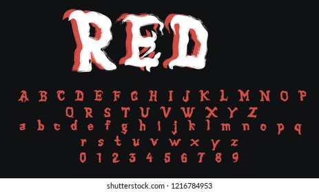 Horror vector font. Red print on black background