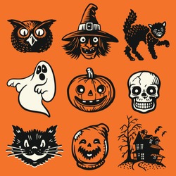 Horror Vector. Halloween Pattern Vector. Horror Holidayicon. Ghost Eps. Creepytheme. Vector. Vintage Halloween. Eps. Vintage Art