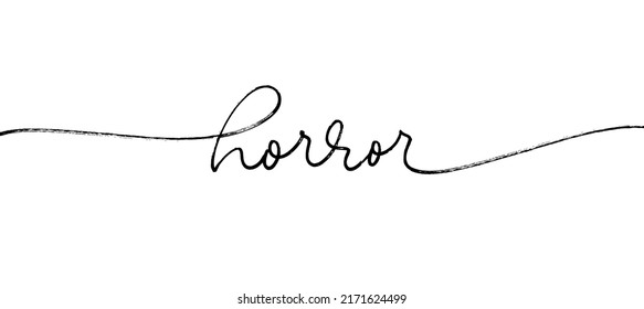 Horror vector line lettering. Holiday calligraphy for Happy Halloween  banner. Hand drawn modern calligraphy. Black mono line lettering with swashes. Grunge horror typography isolated on white